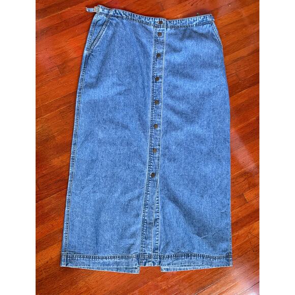 Vintage 90’s Designer Ralph Lauren Denim Midi Skirt Slit Hip Buckle 16 Large XL - Picture 1 of 9